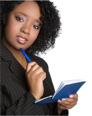 Young woman with checkbook